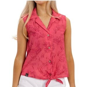 Pokémon Center Tropical Print Linen-Cotton Sleeveless Top in Pink
